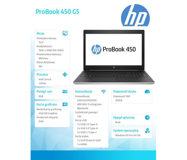 HP ProBook 450 G5 Intel Core i5-8250U/8GB/256GB SSD/Intel HD Gr - 1442870 - zdjęcie 4